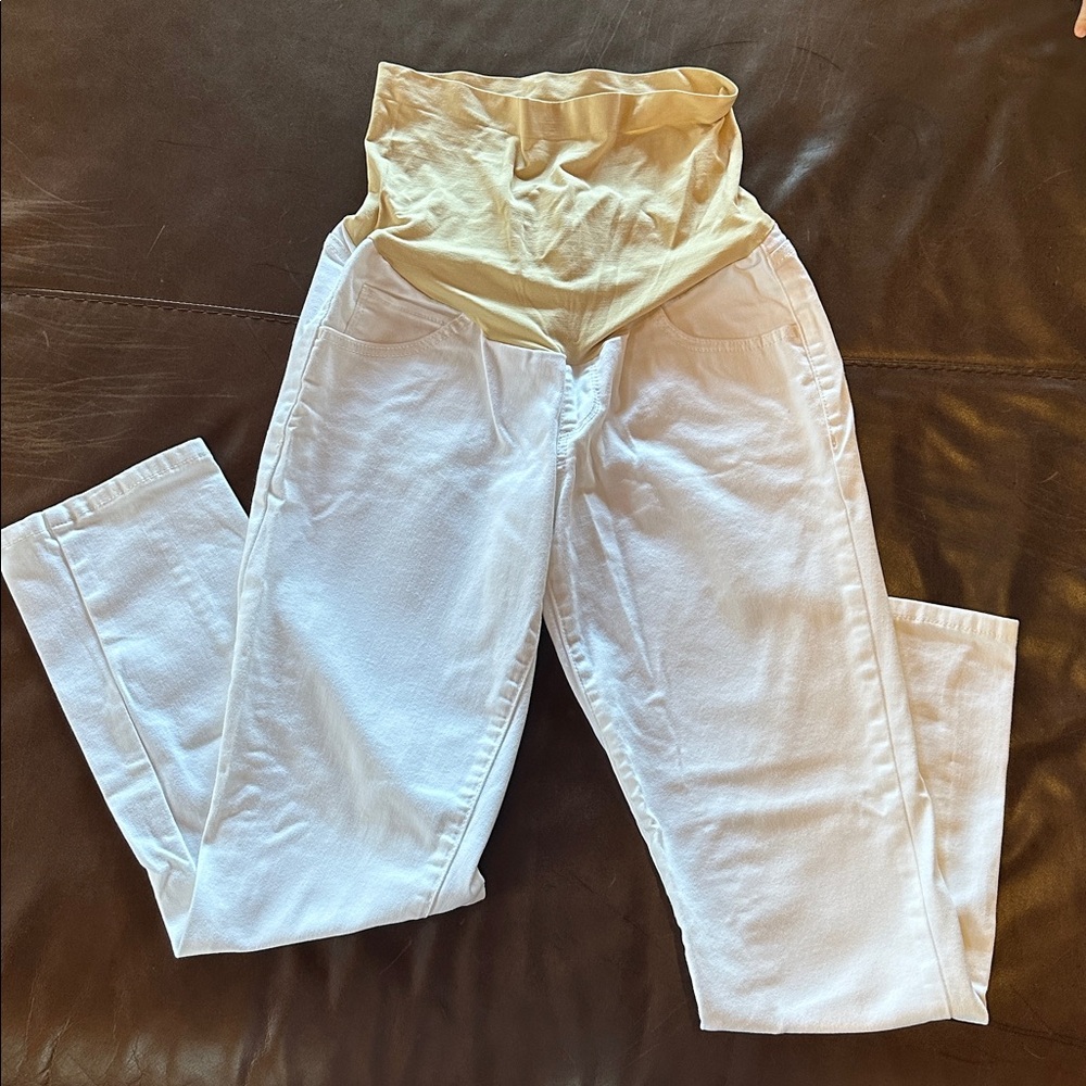 White Maternity Pants with Beige Belly Band size 8